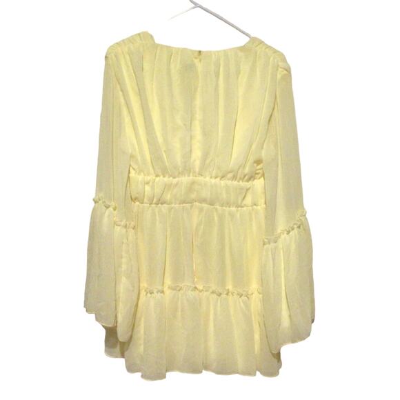 Miss Ord Yellow Balloon Sleeve Tiered Dress Flowy Womens Size L Statement Dress - Picture 3 of 3
